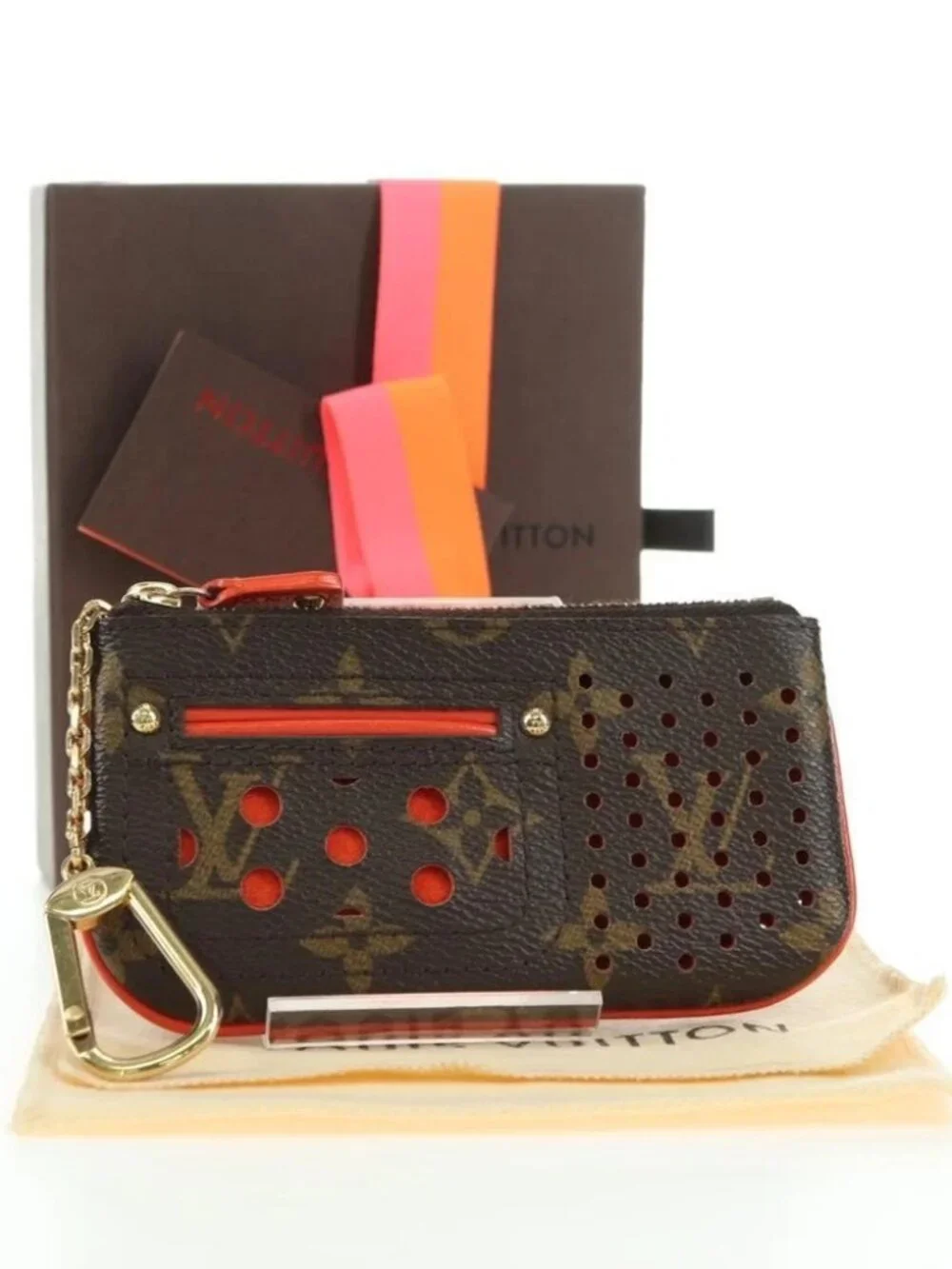 LOUIS VUITTON Monogram Perfo Pochette Cles Coin Purse Orange M95222 Auth 180394M